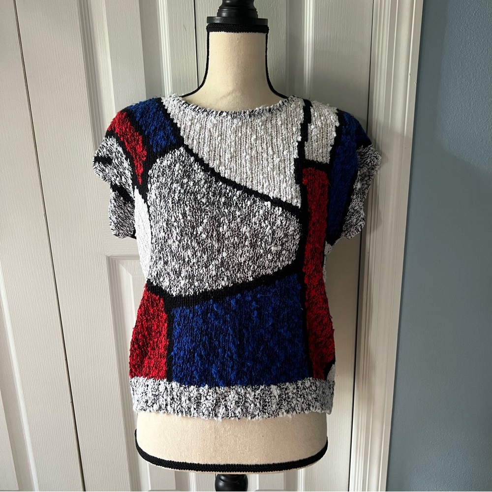 Colorful Abstract Boucle Knit Sweater Size Large